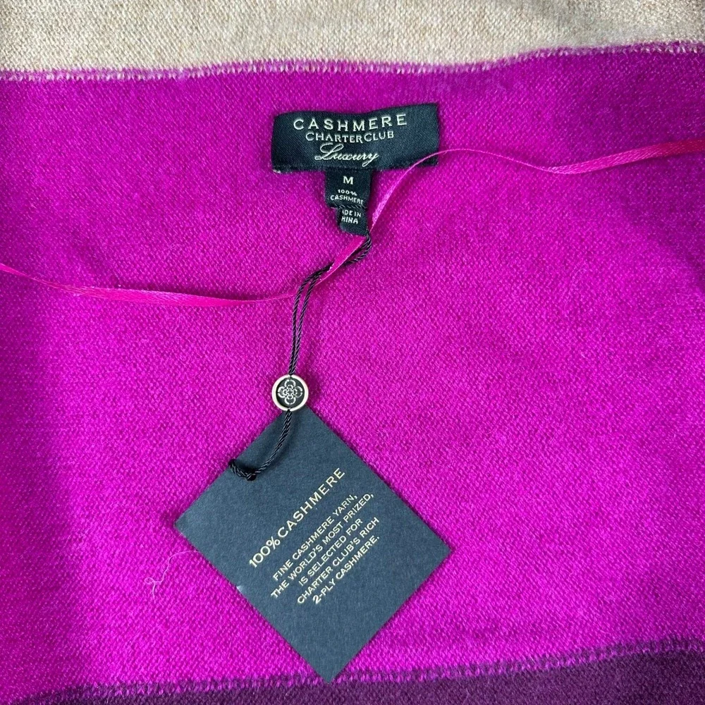 NWT Charter Club Cashmere Wrap Women M Pink Colorblock Poncho Sweater Shawl Coat